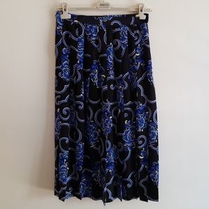 Gloria Sachs Silk Black Blue Floral Skirt